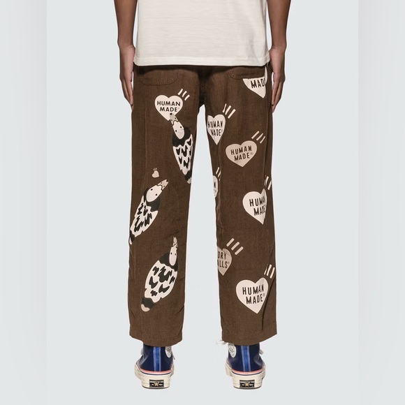 Human Made Brown All Over Print Heart Duck Pants XL Made in Japan Rare